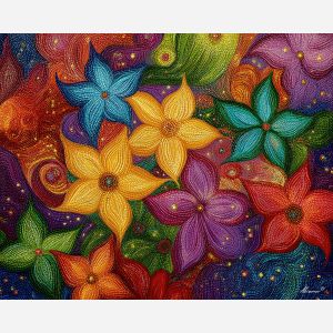 doodle stars, star flower sketch, whimsical celestial garden, simple star shapes, bright star doodle, playful cosmic art