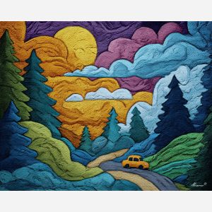 doodle car, curvy road sketch, simple landscape doodle, playful trip illustration, cute car drawing, sunny doodle scene