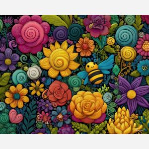 doodle garden, whimsical flowers, cute bees doodle, colorful floral sketch, hand-drawn nature design, playful plant shapes, bright doodle art