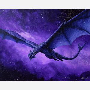 cosmic dragon, star wings, night sky creature, purple galaxy tones, stellar dragon art, celestial flight, glowing cosmic patterns