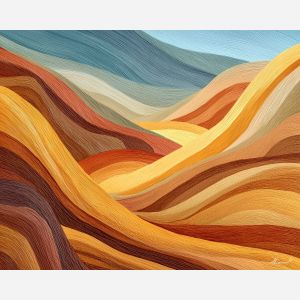 modern desert, sweeping bands, warm earthy tones, abstract dunes, minimal desert shapes, contemporary landscape, simplified sand forms, bold warm palette