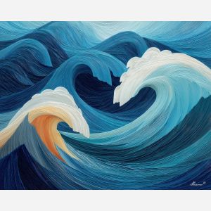 modern wave art, curved lines, abstract ocean, flowing shapes, simplified wave motion, contemporary marine palette, graphic wave design, bold ocean curves, modern seascape, fluid shapes, minimal water art