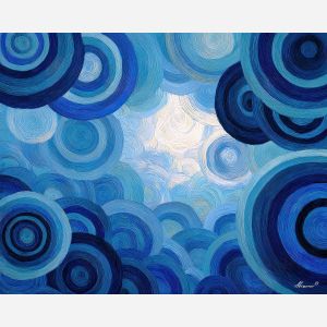 sky circles, blue white shapes, layered circles, modern sky design, abstract atmosphere, soft geometric forms, minimalist air palette