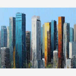 modern skyline, tall rectangles, abstract city blocks, sharp geometric angles, contemporary architecture, minimal building forms, graphic urban design