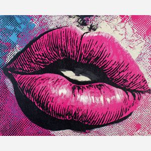 pop lips, pink flat color, dotted halftone texture, bold outline lips, retro beauty icon, comic lip art, bright lip contrast, graphic highlight shapes