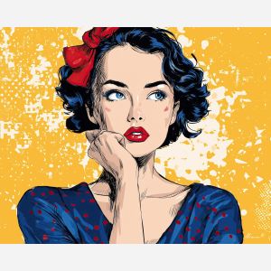 pop art face, dotted shading, ben day dots, bold outlines, comic woman, retro comic palette, speech bubble aesthetic, bright flat tones, vintage pop style, graphic highlights, iconic pop character, colorful outline art, high contrast face, pop femininity, comic portrait, dramatic line style, modern retro art, stylized comic girl