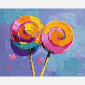 colorful lollipops, bold outlines, candy pop art, vibrant palette, flat shading, retro sweets theme, graphic shapes, pop candy motif, bright contrast, comic-style shading, neon candy art