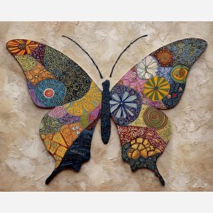 butterfly silhouette, zentangle fill, layered patterns, textured wing shapes, abstract butterfly art, intricate insect design, detailed path motifs