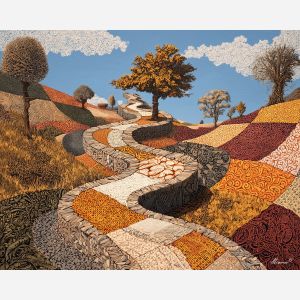 woven zentangle, patterned path, intricate tiles, abstract walkway, detailed lines, repetitive geometry, meditative route, structured linework, grid patterns, overlapping motifs