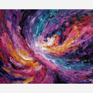 a flowing ribbon path that coils and recedes into the distance, an undefined expanse where the path is the only anchor for the eye, soft golds, muted reds, and cool purples in the shadows, hypnotic, graceful, and quietly dramatic, optical illusion painting, impossible perspective, surreal geometry, abstract architecture, depth distortion, visual paradox, oil painting palette knife style, thick textured strokes, illusion art, mind bending space, dreamlike perspective, geometric abstraction