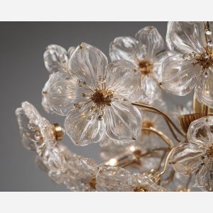 a, chandelier, blooming, with, crystal, petals, rococo style, pastel tones, ornate decoration, gilded curves, floral motifs, 18th century aesthetic, elegant detailing, asymmetry, soft lighting, decorative art