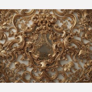 a, wall, of, mirrors, framed, with, florid, gilded, rococo style, pastel tones, ornate decoration, gilded curves, floral motifs, 18th century aesthetic, elegant detailing, asymmetry, soft lighting, decorative art