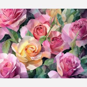 a, composition, of, lush, rose, arranged, in, graceful, soft washes, pastel hues, natural flow, gentle gradients, atmospheric depth, textural blending, organic motion, diffused light, fine pigments, layered tones