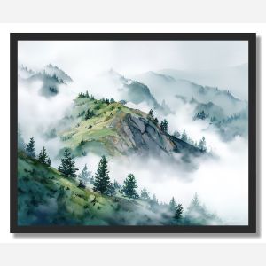 WATERCOLOR MISTY MOUNTAIN PASS - FRAMED