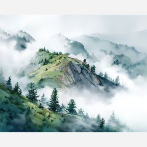 a, gentle, mountain, pass, shrouded, in, morning, mist, watercolor landscape, soft washes, pastel hues, natural scenery, gentle gradients, outdoor painting, light texture, soft foreground, distant horizon, atmospheric depth