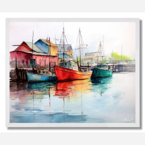 WATERCOLOR QUIET HARBOR - FRAMED