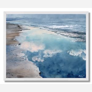 WATERCOLOR SHORELINE REFLECTION - FRAMED