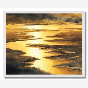 WATERCOLOR GOLDEN ESTUARY - FRAMED