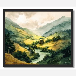 WATERCOLOR SUNLIT VALLEY - FRAMED