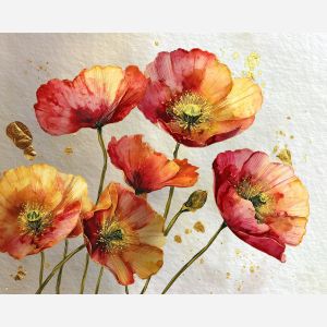 a, composition, of, radiant, poppy, arranged, in, graceful, soft washes, pastel hues, natural flow, gentle gradients, atmospheric depth, textural blending, organic motion, diffused light, fine pigments, layered tones