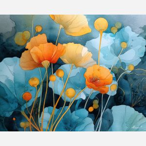 a, composition, of, evening, poppy, arranged, in, graceful, soft washes, pastel hues, natural flow, gentle gradients, atmospheric depth, textural blending, organic motion, diffused light, fine pigments, layered tones