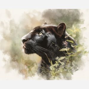 a, gentle, panther, in, a, natural, setting, painted, soft washes, pastel hues, natural flow, gentle gradients, atmospheric depth, textural blending, organic motion, diffused light, fine pigments, layered tones