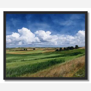 WATERCOLOR ROLLING FIELDS - FRAMED