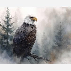 a, misty, eagle, in, a, natural, setting, painted, soft washes, pastel hues, natural flow, gentle gradients, atmospheric depth, textural blending, organic motion, diffused light, fine pigments, layered tones
