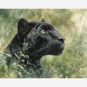 a, velvet, panther, in, a, natural, setting, painted, soft washes, pastel hues, natural flow, gentle gradients, atmospheric depth, textural blending, organic motion, diffused light, fine pigments, layered tones