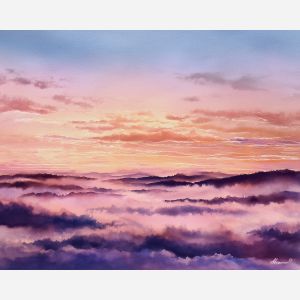 a, far, horizon, at, dawn, glowing, with, subtle, watercolor landscape, soft washes, pastel hues, natural scenery, gentle gradients, outdoor painting, light texture, soft foreground, distant horizon, atmospheric depth