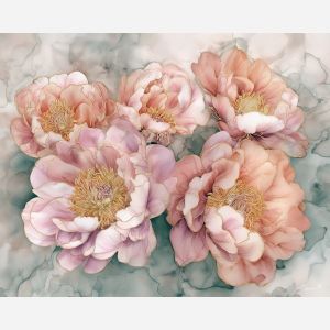 a, composition, of, soft, peony, arranged, in, graceful, soft washes, pastel hues, natural flow, gentle gradients, atmospheric depth, textural blending, organic motion, diffused light, fine pigments, layered tones