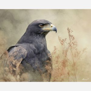 a, dusky, eagle, in, a, natural, setting, painted, soft washes, pastel hues, natural flow, gentle gradients, atmospheric depth, textural blending, organic motion, diffused light, fine pigments, layered tones