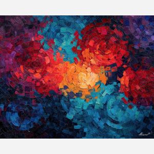 lattice, arcs, weaving, through, dense, color, bouncing, between, bold saturation, neon spectrum, vivid spiral, kaleidoscopic field, surreal pattern, trippy geometry, fractal drift, chromatic wave, liquid color, visual distortion, oil painting palette knife, textured impasto