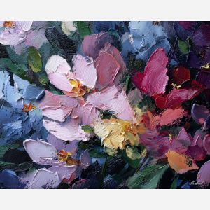 small, arrangement, near, bright, window, moving, gently, across, petal layers, subtle fragrance, gentle color, organic shapes, floral arrangement, delicate blossoms, glass vase, garden suggestion, soft bouquet, natural curve, oil painting palette knife, textured impasto