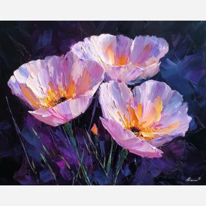 reflection, petals, faintly, visible, dark, glass, touching, edges, organic shapes, floral arrangement, delicate blossoms, glass vase, garden suggestion, soft bouquet, natural curve, petal layers, subtle fragrance, gentle color, oil painting palette knife, textured impasto