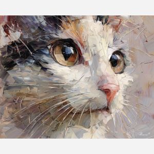 relaxed, shape, stretched, across, cushion, catching, whiskers, with, window light, quiet companion, soft fur, domestic calm, watchful pose, indoor stillness, gentle shadow, subtle movement, feline presence, resting figure, oil painting palette knife, textured impasto