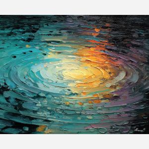 ringed, pattern, rippling, outward, waves, glowing, within, semi-transparent, chromatic wave, liquid color, visual distortion, bold saturation, neon spectrum, vivid spiral, kaleidoscopic field, surreal pattern, trippy geometry, fractal drift, oil painting palette knife, textured impasto
