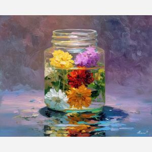 overfilled, with, flowers, varied, heights, fading, gradually, into, subtle fragrance, gentle color, organic shapes, floral arrangement, delicate blossoms, glass vase, garden suggestion, soft bouquet, natural curve, petal layers, oil painting palette knife, textured impasto