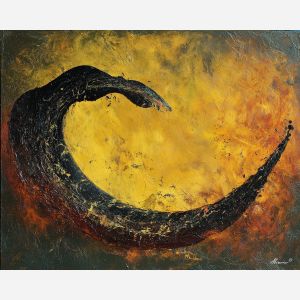 abstract, bone-shaped, curve, emerging, from, gloom, falling, chiaroscuro study, tonal contrast, meditative dark, aged material, organic arc, quiet memento, shadowed object, textured stillness, symbolic bone, hollow form, oil painting palette knife, textured impasto, layered pigments