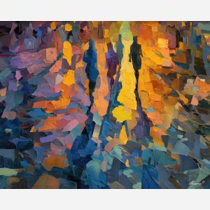 dance, floor, reduced, overlapping, figures, compressing, shadows, between, historic energy, layered silhouettes, warm night color, jazz atmosphere, brick facade, city rhythm, evening street, club doorway, neighborhood glow, urban pattern, oil painting palette knife, textured impasto