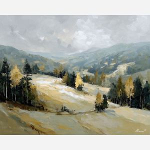 hillside, clearing, beneath, parted, sliding, along, walls, pale, tender light, reflective stillness, subtle reverence, luminous calm, quiet sanctuary, soft radiance, arched space, gentle horizon, calm interior, hushed atmosphere, oil painting palette knife, textured impasto