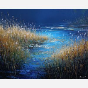 riverbank, lined, with, tall, shimmering, grasses, humming, acacia silhouettes, village pattern, heat shimmer, distant hills, amber distance, open plain, sun-steeped land, textured horizon, savanna expanse, red earth, oil painting palette knife, textured impasto, layered pigments