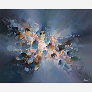 cluster, floating, forms, drifting, through, space, trailing, luminous, trippy geometry, fractal drift, chromatic wave, liquid color, visual distortion, bold saturation, neon spectrum, vivid spiral, kaleidoscopic field, surreal pattern, oil painting palette knife, textured impasto