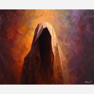 shadowy, figure, suggested, through, distorted, shapes,, palette knife, oil painting, textured impasto, layered pigment, dynamic strokes, sculpted paint, expressive surface, abstract detail, rich color, chromatic texture