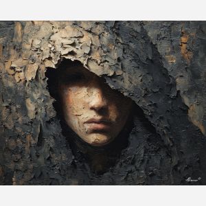 shadowy, figure, suggested, through, distorted, shapes,, palette knife, oil painting, textured impasto, layered pigment, dynamic strokes, sculpted paint, expressive surface, abstract detail, rich color, chromatic texture