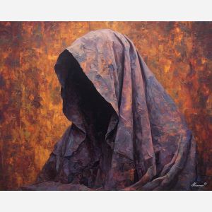 shadowy, figure, suggested, through, distorted, shapes,, palette knife, oil painting, textured impasto, layered pigment, dynamic strokes, sculpted paint, expressive surface, abstract detail, rich color, chromatic texture