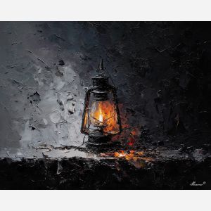 dimly, scene, haunting, seasonal, motifs,, glimmering, palette knife, oil painting, textured impasto, layered pigment, dynamic strokes, sculpted paint, expressive surface, abstract detail, rich color, chromatic texture