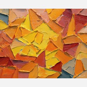 arrangement, angular, geometric, shapes,, glowing, highlights,, palette knife, oil painting, textured impasto, layered pigment, dynamic strokes, sculpted paint, expressive surface, abstract detail, rich color, chromatic texture