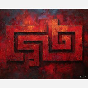 ancient, symbolic, shapes, inspired, mayan, aesthetics,, palette knife, oil painting, textured impasto, layered pigment, dynamic strokes, sculpted paint, expressive surface, abstract detail, rich color, chromatic texture