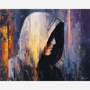 shadowy, figure, suggested, through, distorted, shapes,, palette knife, oil painting, textured impasto, layered pigment, dynamic strokes, sculpted paint, expressive surface, abstract detail, rich color, chromatic texture